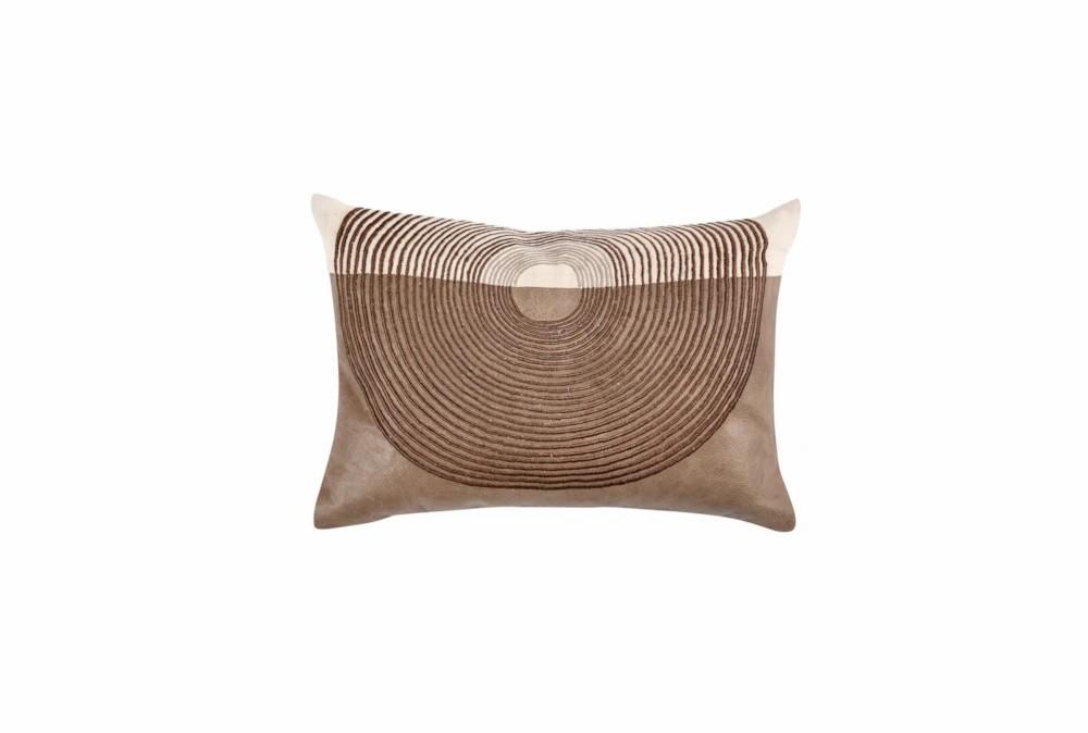 Accent + Throw Pillows | 14X20 Sandstorm Taupe + Antique Gold Pieced Leather And Linen Lumbar Throw Pillow Accent + Throw Pillows Accent + Throw Pillows