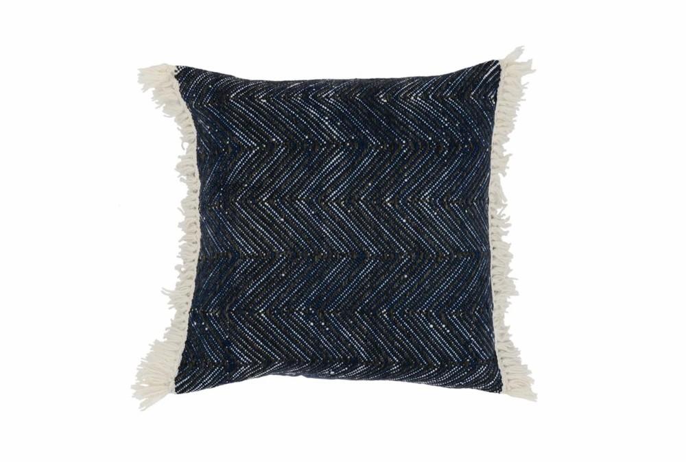 Accent + Throw Pillows | 20X20 Navy Textural Zig Zag With Fringe Performance Pillow Accent + Throw Pillows Accent + Throw Pillows