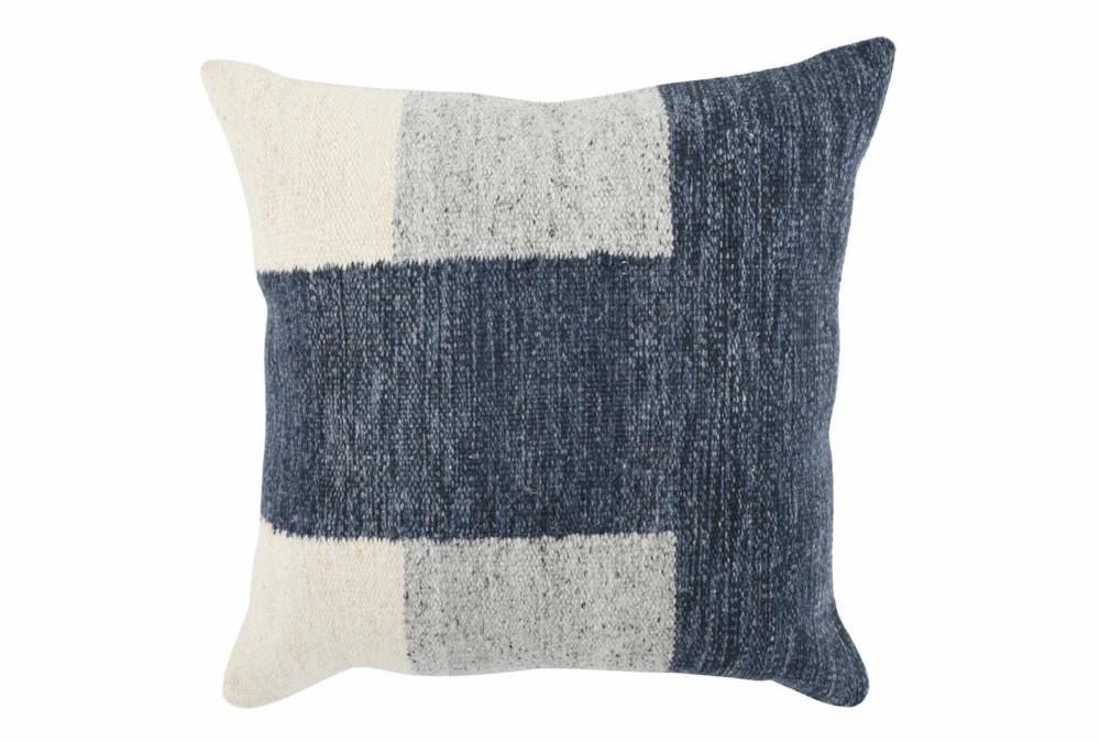 Accent + Throw Pillows | 22X22 Blue Grey + White Woven Color Block Throw Pillow Accent + Throw Pillows Accent + Throw Pillows