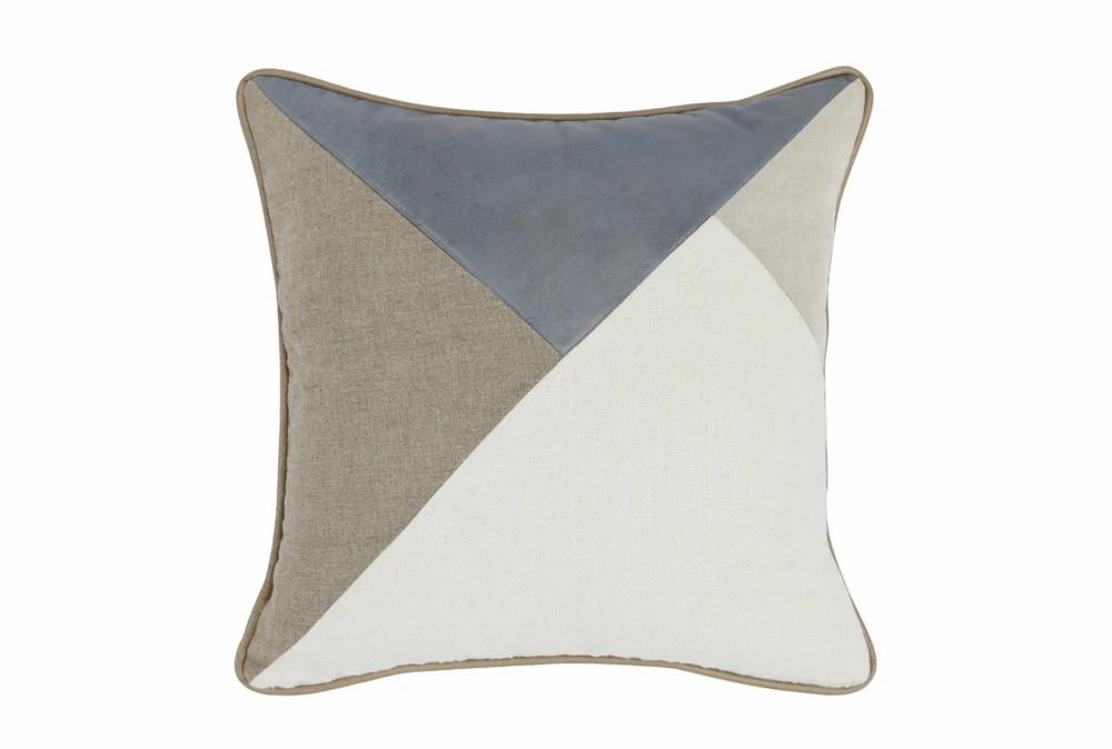 Accent + Throw Pillows | 22X22 Sea Fog Blue Natural Mocha Geometric Pieced Linen + Leather Throw Pillow Accent + Throw Pillows Accent + Throw Pillows