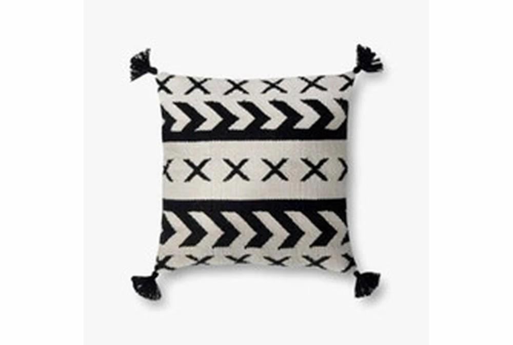 Accent + Throw Pillows | Outdoor Accent Pillow – Black / Ivory X Pattern With Tassels 18X18 Accent + Throw Pillows Accent + Throw Pillows