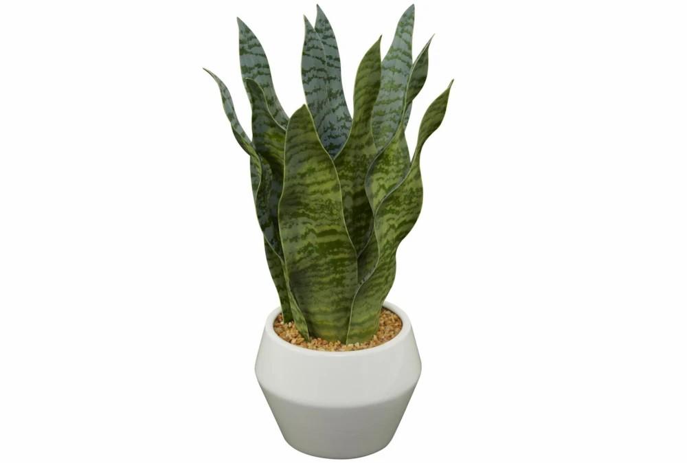 Artificial Plants | 15″ Green Faux Snake Plant Sanseveria In White Porcelain Pot W/ Stone Filler Artificial Plants Artificial Plants