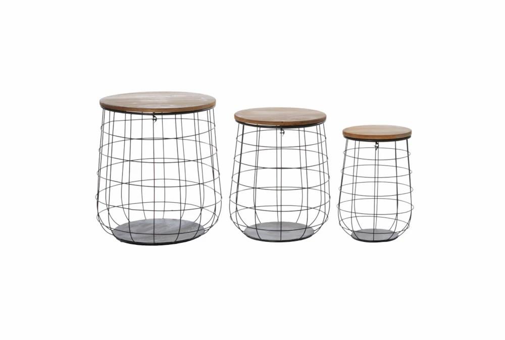 Baskets | 18, 20, + 23 Inch Brown Metal Storage Basket With Wood Lids Set Of 3 Baskets Baskets