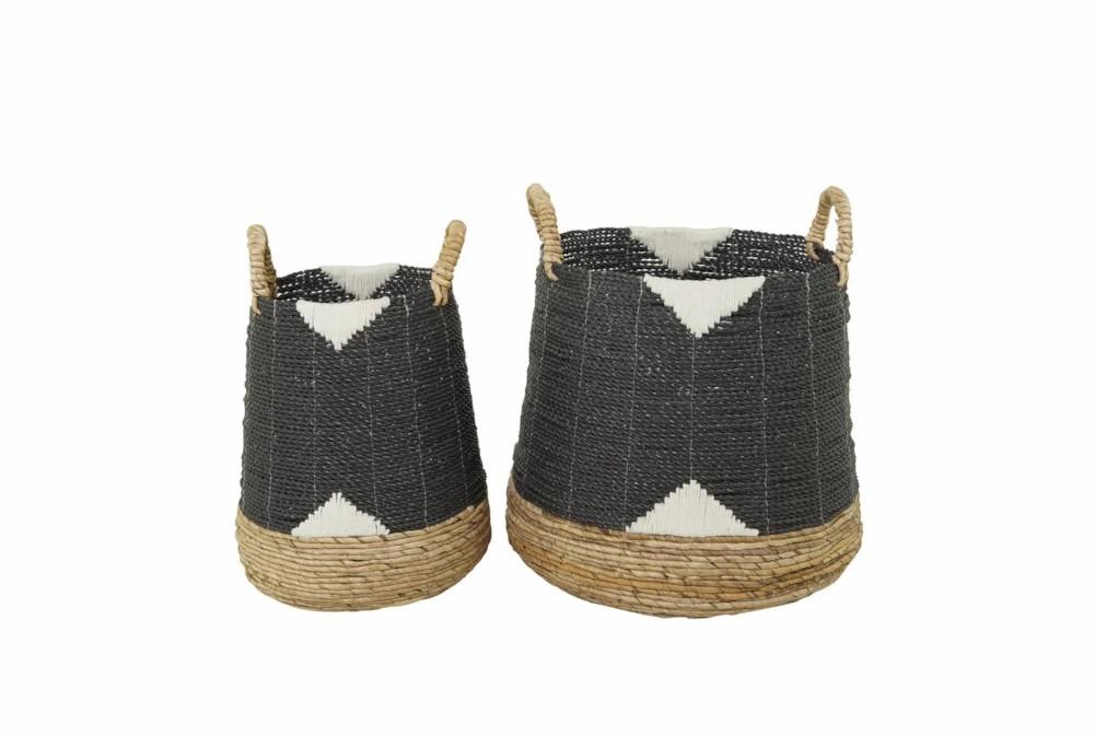 Baskets | Black Brown White Woven Banana Leave Floor Baskets Set Of 2 Baskets Baskets