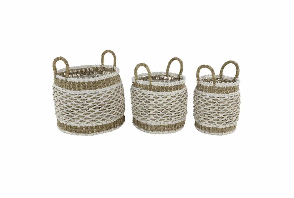 Baskets | Brown 18 Inch Plastic Rope Basket Set Of 3 Baskets Baskets