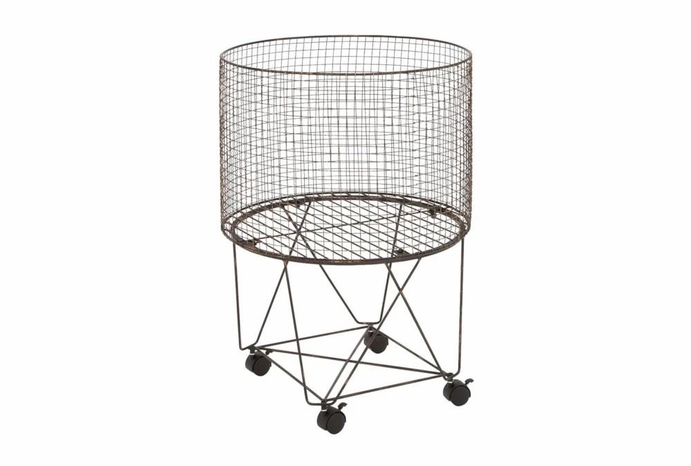 Baskets | Grey 28 Inch Metal Rolling Hamper Baskets Baskets