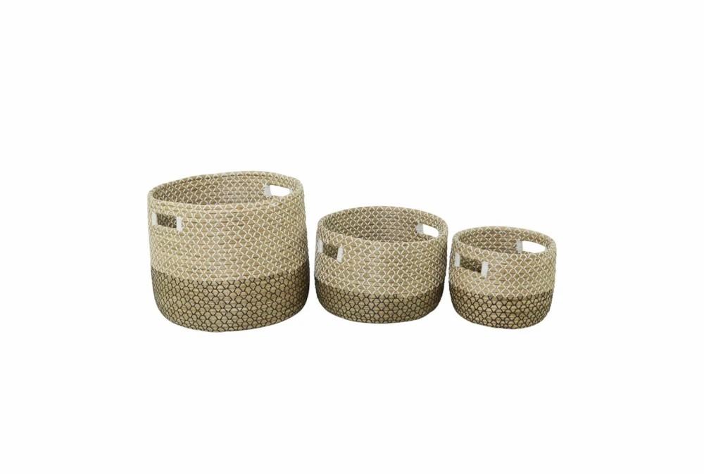 Baskets | Natural + Brown Seagrass Round Floor Baskets Set Of 3 Baskets Baskets