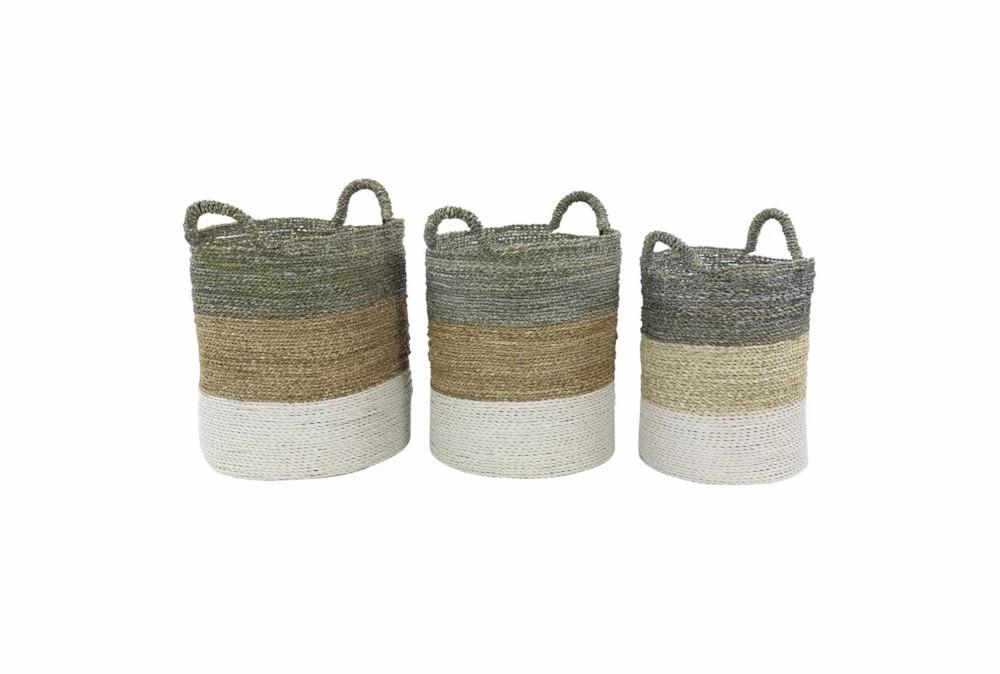 Baskets | Set Of 3 Multicolor Woven Baskets Decor Baskets