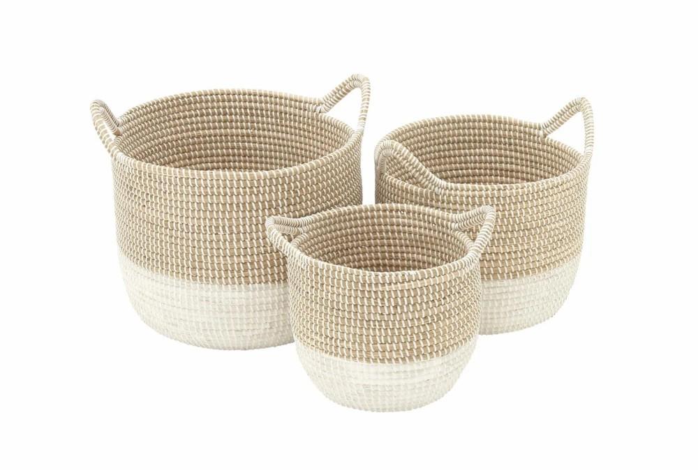 Baskets | Set Of 3 Natural And White Seagrass Basket Baskets Baskets