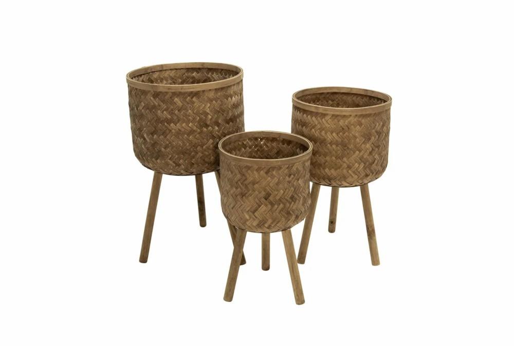 Baskets | Set Of Three, Bamboo Planters 11/13/15 Inch Brown Baskets Baskets