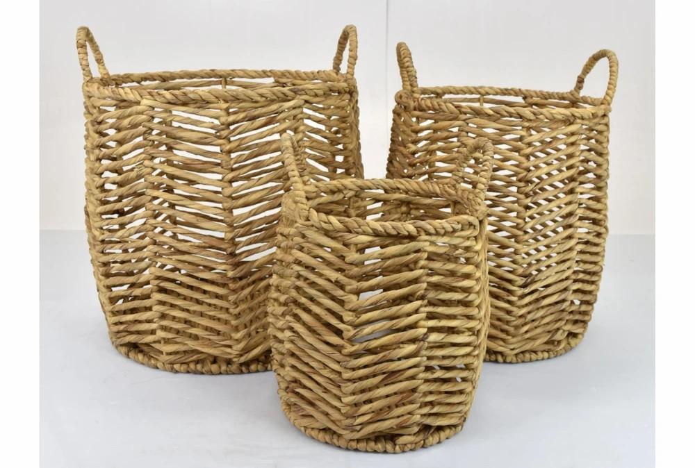 Baskets | Tan Water Hyacinth Basket Set Of 3 Baskets Baskets