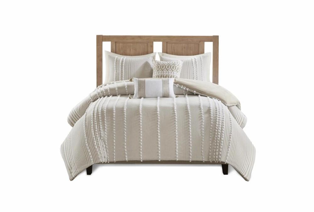 Bedding | Eastern King Comforter-3 Piece Set Cotton Pom Pom Beige Decor