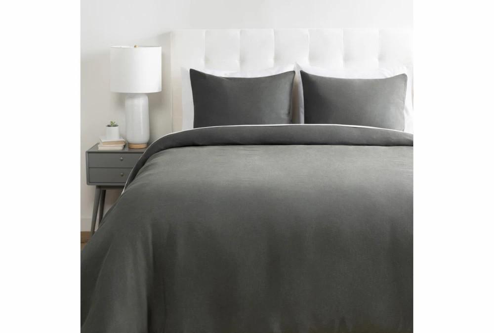 Bedding | Eastern King Duvet-3 Piece Set Linen Dark Green Decor