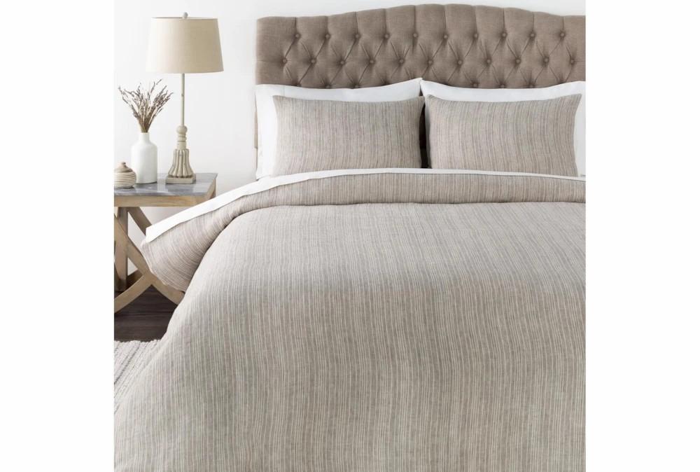 Bedding | Eastern King Duvet-3 Piece Set Stripe Beige Cream Decor