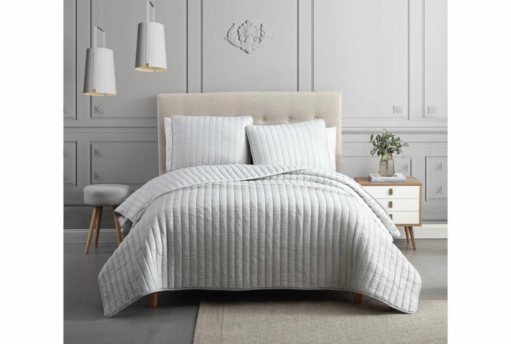 Bedding | Eastern King Quilt-3 Piece Set Crinkle Light Grey Decor