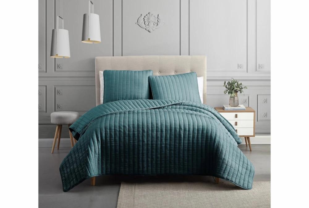 Bedding | Eastern King Quilt-3 Piece Set Crinkle Teal Decor