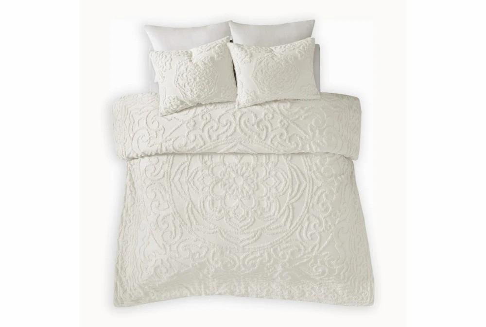 Bedding | Eastern King/Cal King Comforter-3 Piece Set Chenille Medallion White Decor