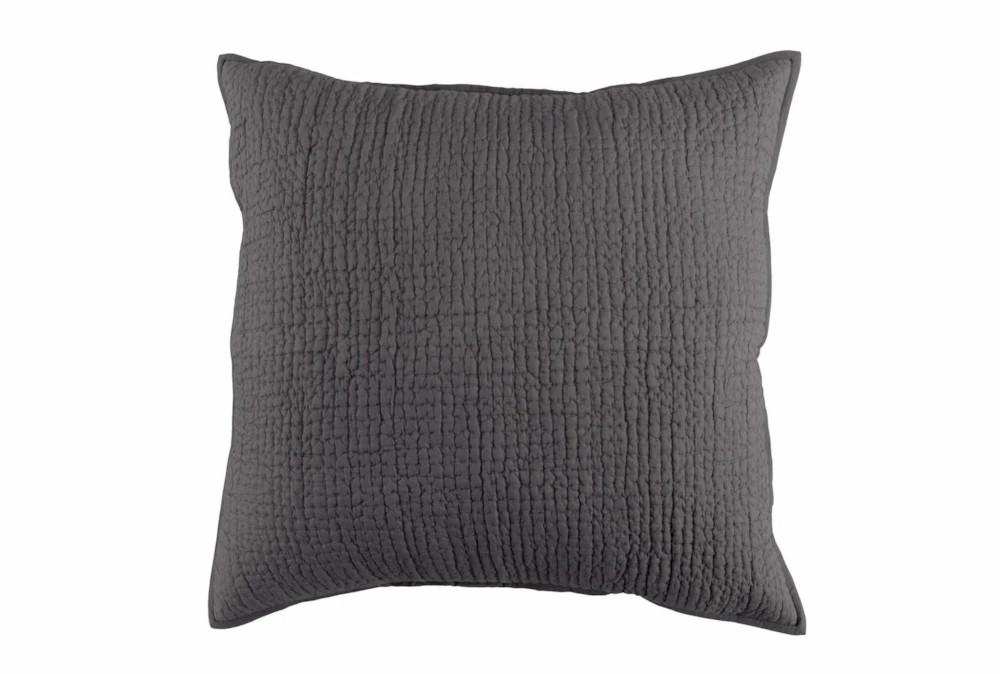 Bedding | Euro Sham-Charcoal Cotton Voile Hand Stitched Decor