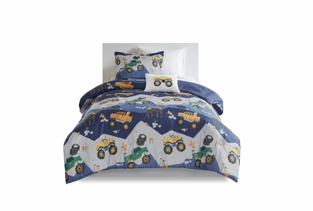 Bedding | Full/Queen Comforter-4 Piece Set Monster Truck Navy Decor