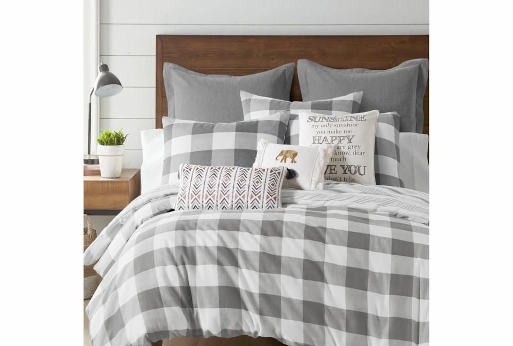 Bedding | Full/Queen Duvet-3 Piece Set Reversible Farmhouse Buffalo Plaid To Stripe Grey Decor