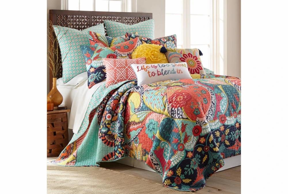 Bedding | Full/Queen Quilt-3 Piece Set Reversible Colorful Design To Teal Medallions Decor