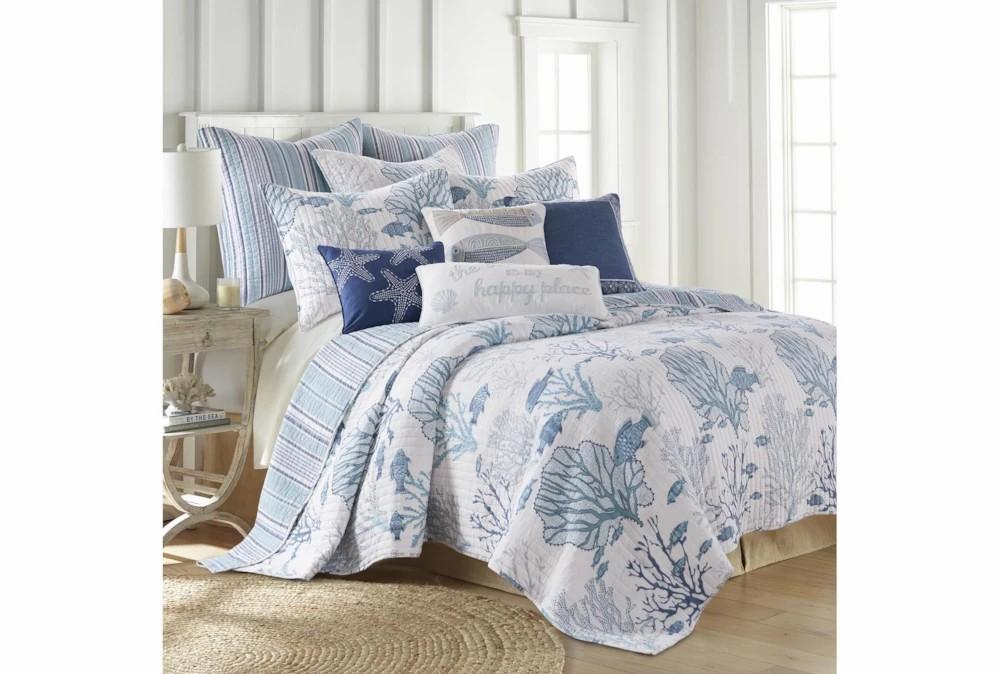 Bedding | King Quilt-3 Piece Set Reversible Fish And Coral To Stipes Decor