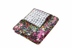 Bedding | Quilted Reversible Throw Bright Floral Design To B&W Geometric Decor