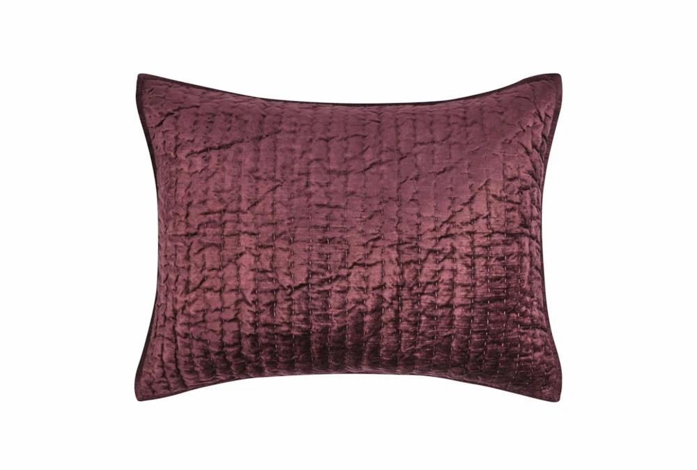 Bedding | Standard Sham-Wine Rayon Velvet Front Cotton Back Quilted Hand Stitched Decor