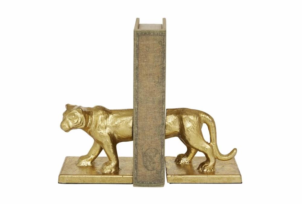 Bookends | 4.5″ Gold Metal Split Leopard Bookends Bookends Bookends