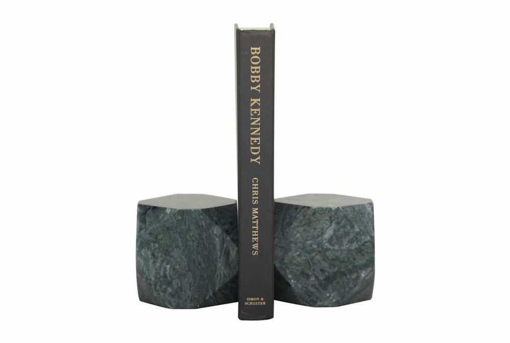 Bookends | 4″ Green Gray Marble Geometric Block Bookends Bookends Bookends