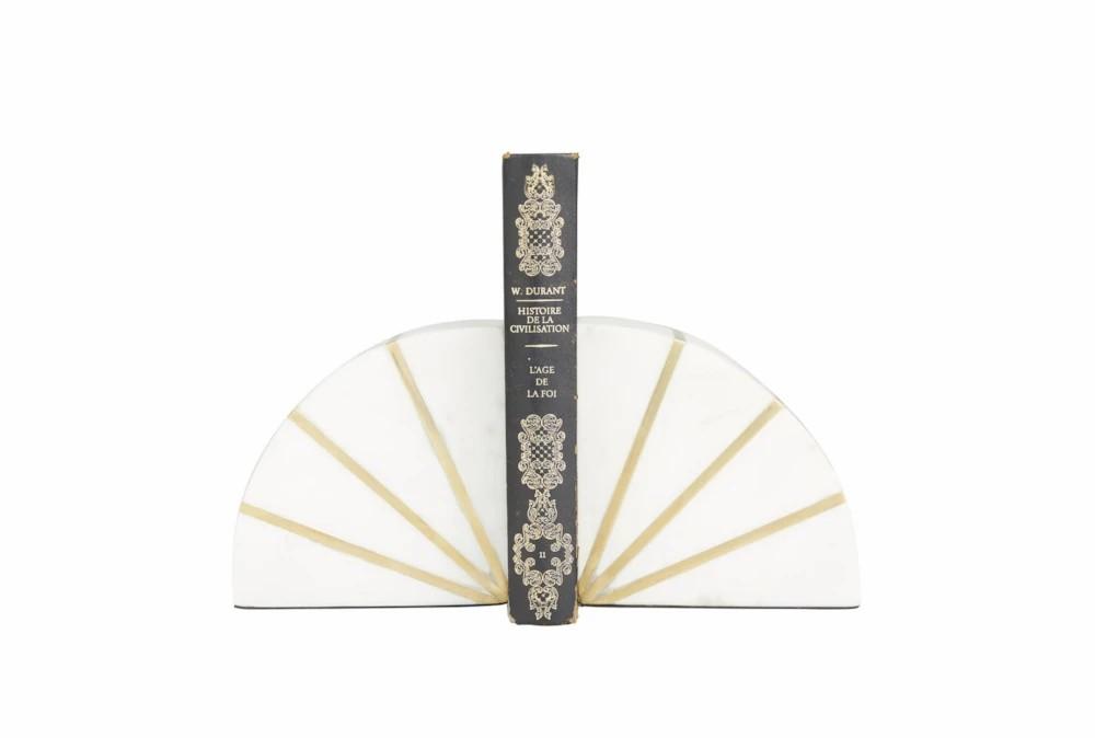 Bookends | 5″ White Marble + Gold Stripe Arch Bookends Bookends Bookends