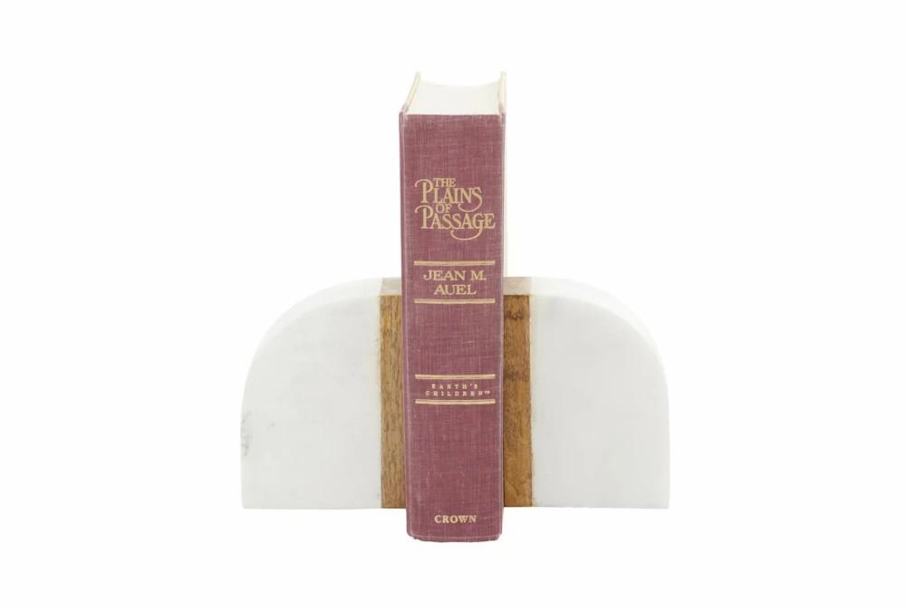 Bookends | 5″ White Marble + Wood Minimalist Arch Bookends Bookends Bookends