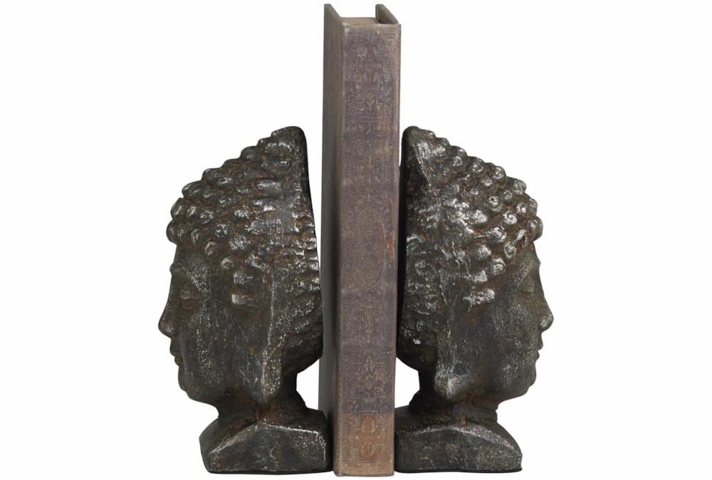 Bookends | 6″ Distressed Black Metal Buddha Head Bookends Bookends Bookends