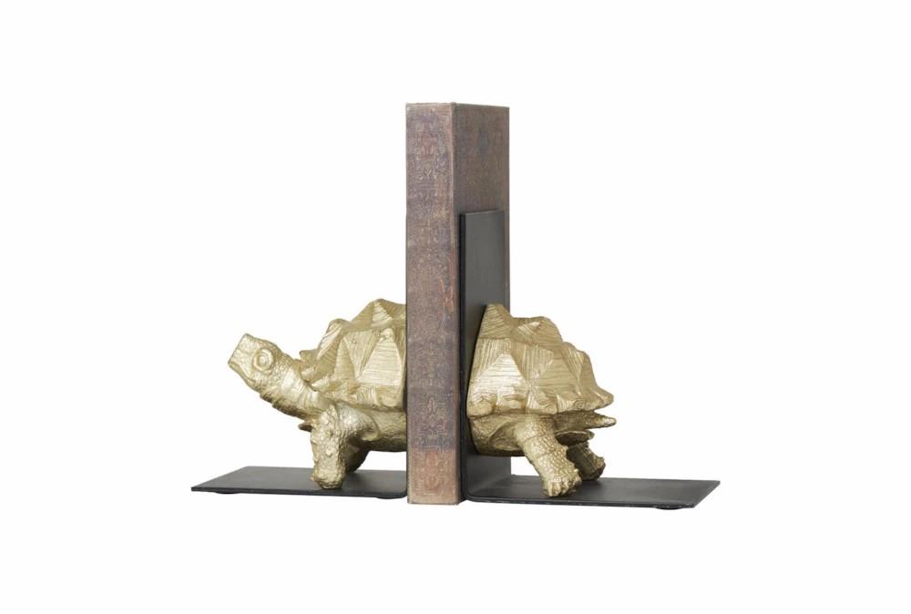 Bookends | 6″ Gold Metal Geometric Split Turtle Bookends Bookends Bookends