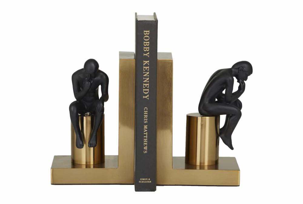 Bookends | 7″ Black + Gold Metal People Thinker Bookends Bookends Bookends