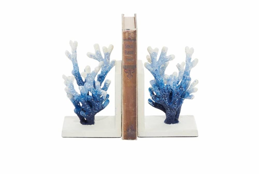 Bookends | 7″ Blue White Ombre Metal Coral Bookends Bookends Bookends