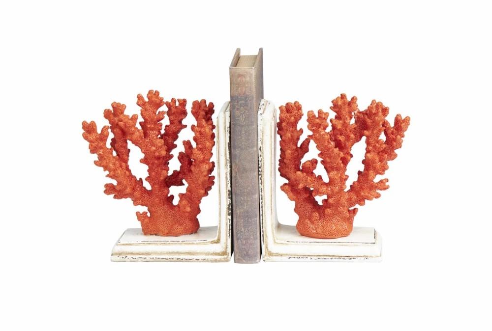 Bookends | 7″ Orange Polystone Coral Bookends Bookends Bookends