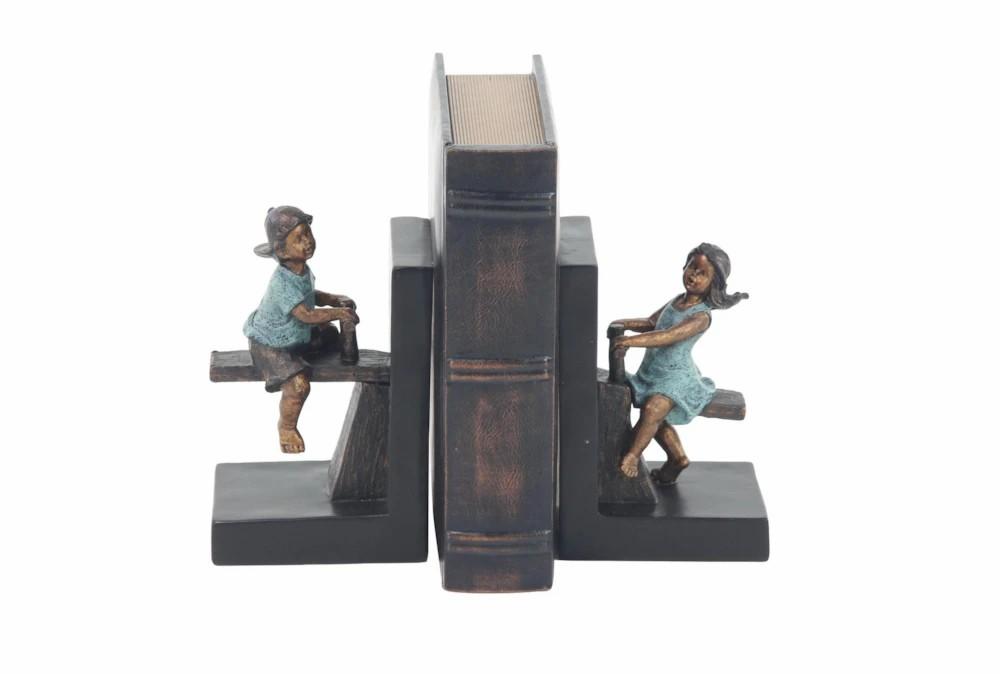 Bookends | 8″ Bronze + Brown Polystone Split See-Saw Children Bookends Decor Bookends