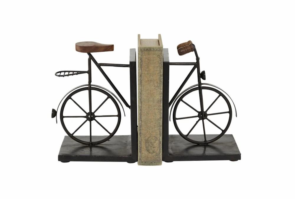 Bookends | 9″ Black Metal + Wood Split Bicycle Bookends Bookends Bookends