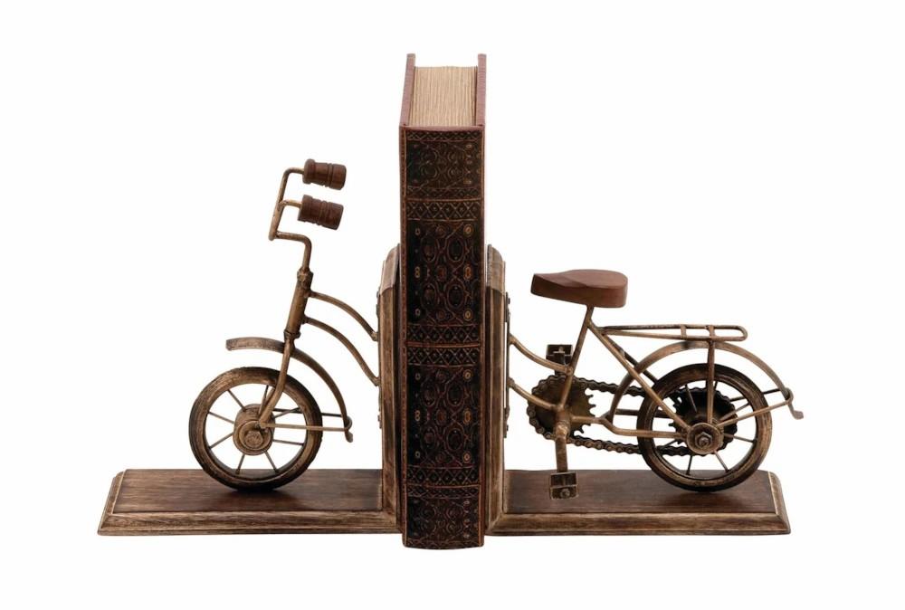 Bookends | 9″ Brass Wood Split Bicycle Bookends Bookends Bookends