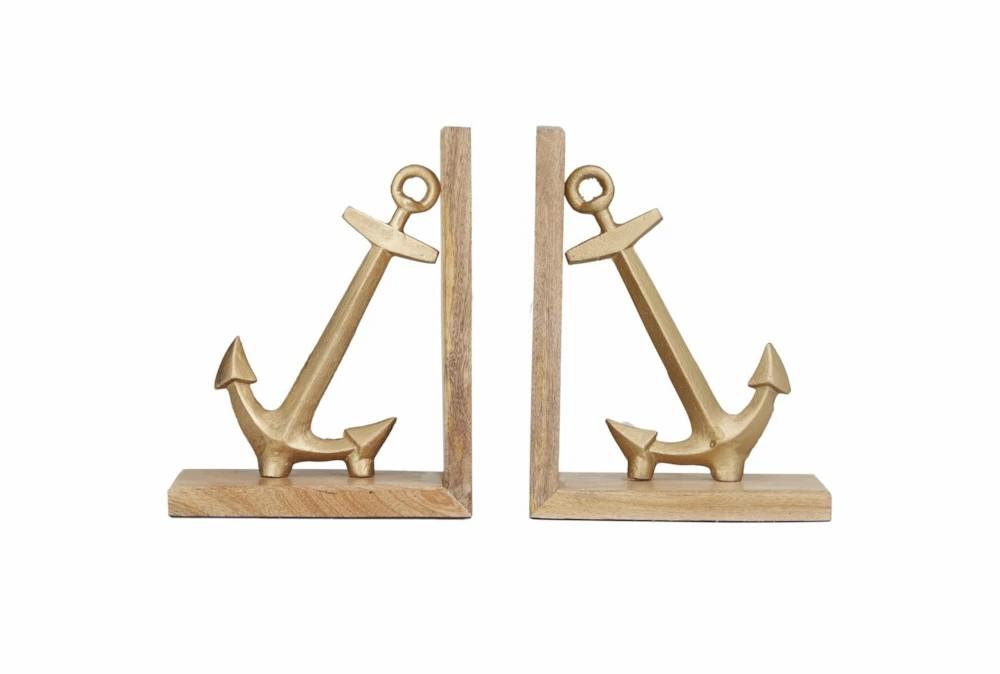 Bookends | 9″ Gold Aluminum Anchor Bookends Bookends Bookends