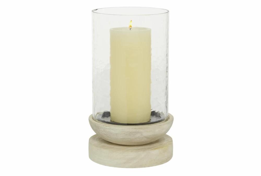 Candle Holders | 10 Inch Cream Wood Base Glass Hurricane Candle Holder Candle Holders Candle Holders