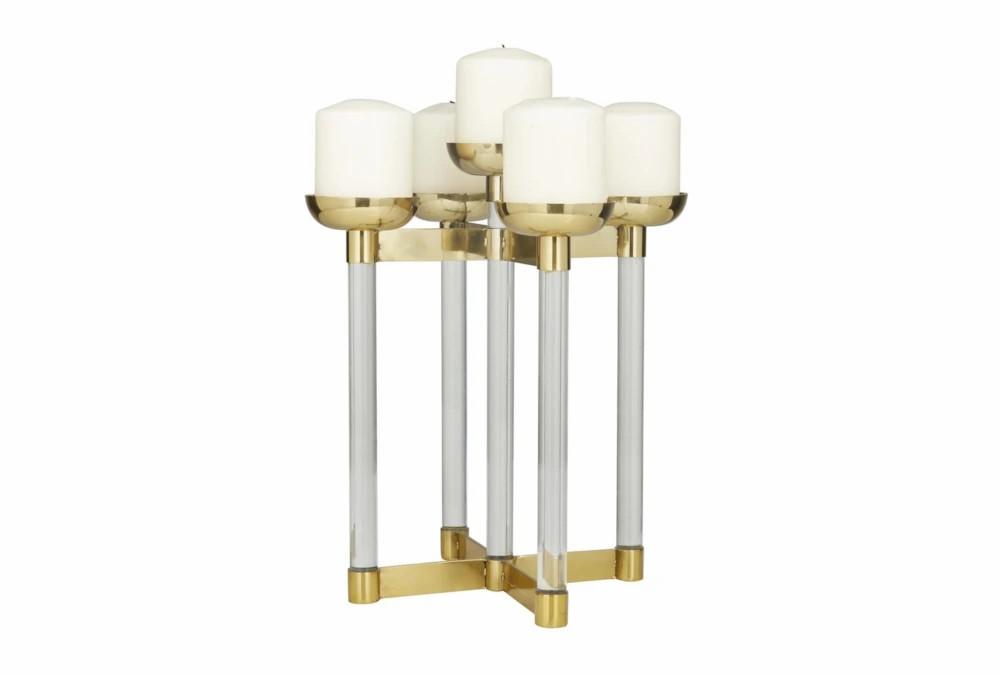 Candle Holders | 14 Inch Gold + Glass 5 Pillar Candle Holder Candle Holders Candle Holders