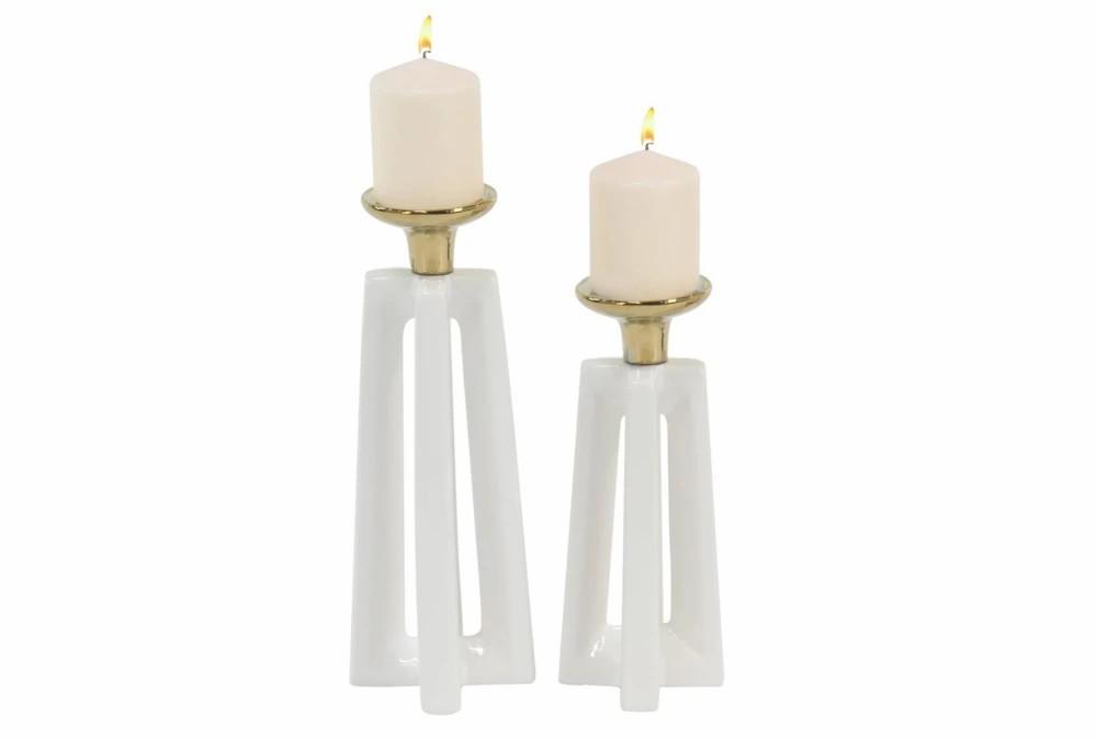 Candle Holders | 2 Piece Set Gold & White Ceramic Candle Holders Candle Holders Candle Holders