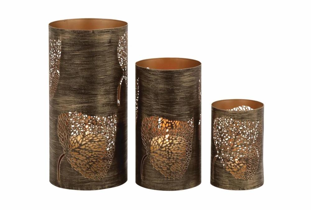 Candle Holders | 3 Piece Set Metal Leaf Hurricanes Candle Holders Candle Holders