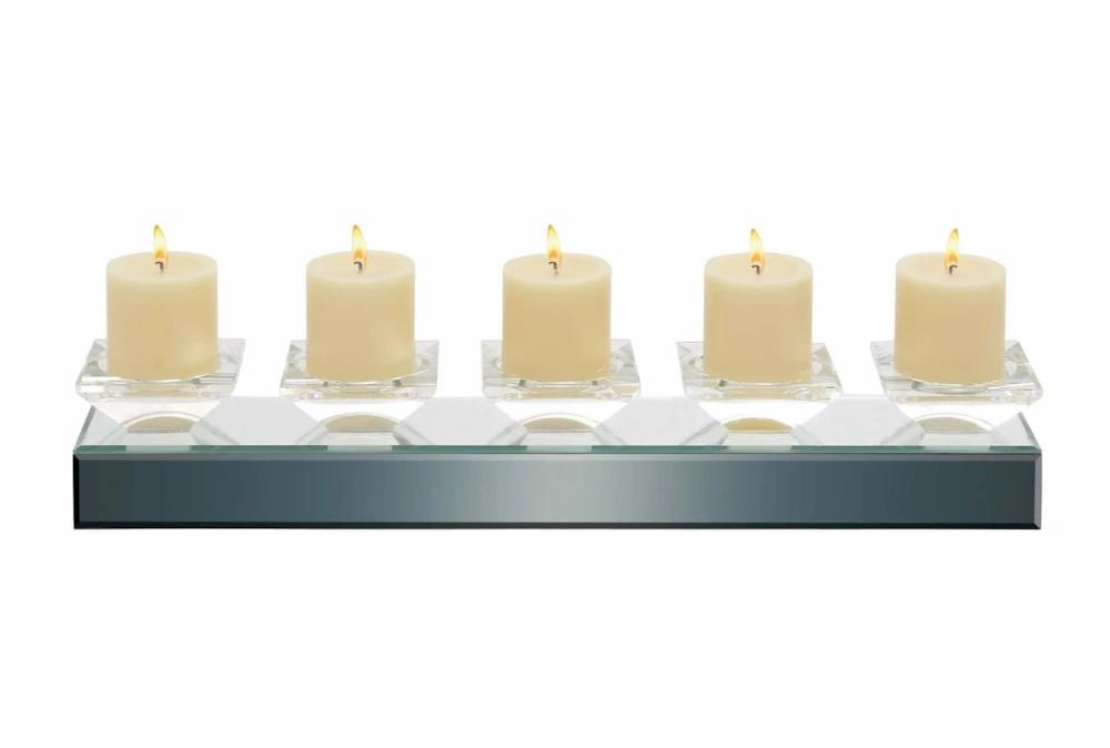 Candle Holders | 5 Candle Mirror And Glass Candle Holder Tray Candle Holders Candle Holders