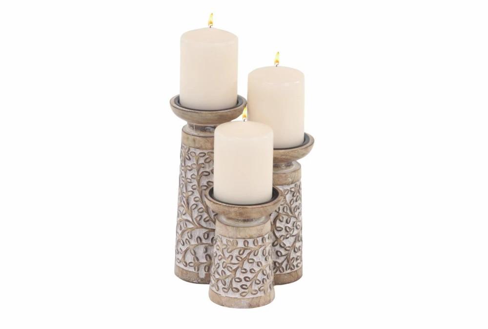 Candle Holders | 9 Inch Brown Wood & Metal Candle Holder Set Of 3 Candle Holders Candle Holders