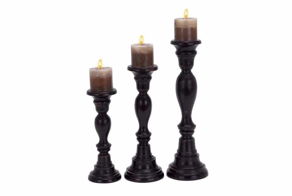 Candle Holders | Black 18 Inch Wood Candle Holder Set Of 3 Candle Holders Candle Holders