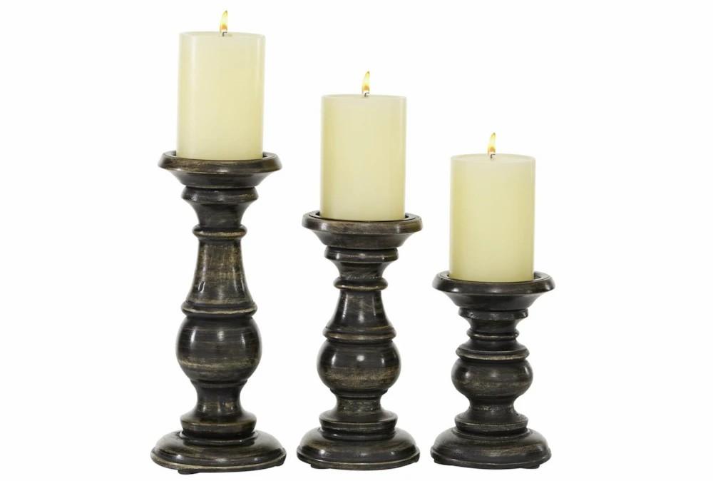 Candle Holders | Black Wood Candle Holder Set Of 3 Candle Holders Candle Holders