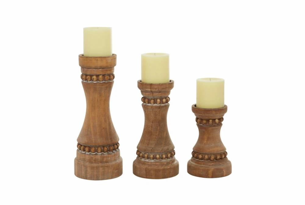 Candle Holders | Brown Wood Candle Holder Set Of 3 Candle Holders Candle Holders